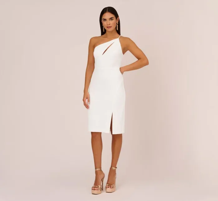 Midi Dresses Womens Adrianna Papell One Shoulder Crepe Dress With Cutout Neckline In Ivory