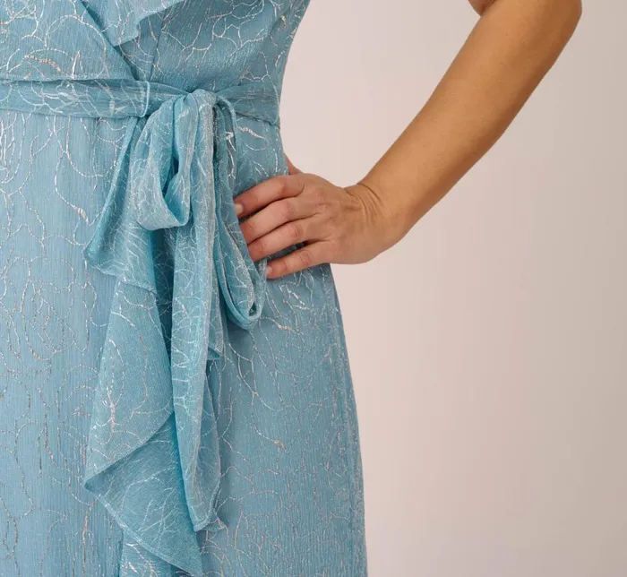 Midi Dresses Womens Adrianna Papell Plus Size Floral Metallic Stencil MidiLength Mermaid Dress With Capelet In Light Blue