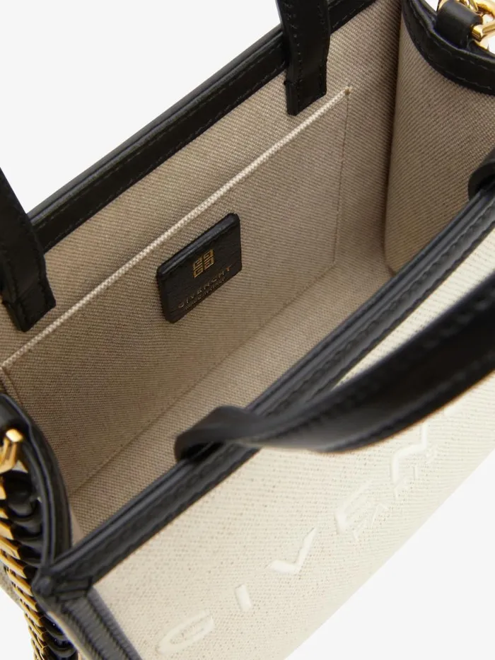 Mini GTote Shopping Bag In Canvas And Leather Natural Beige Women Givenchy Tote Bags