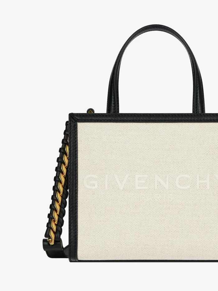 Mini GTote Shopping Bag In Canvas And Leather Natural Beige Women Givenchy Tote Bags