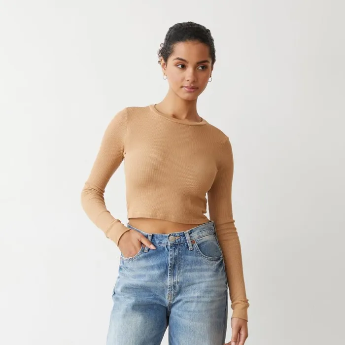 MONROW Long Sleeve Baby Thermal Cropped Long Sleeve 8211 Women MONROW Long Sleeve Baby Thermal Cropped Long Sleeve 8211 Women