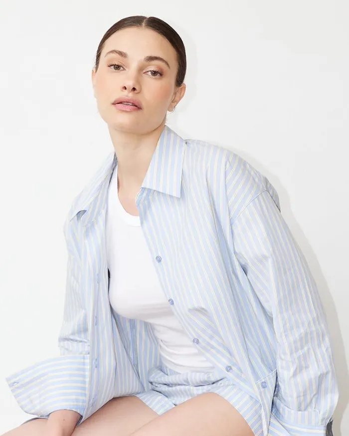 MONROW Long Sleeve Stripe Poplin Oversized Shirt 8211 Women