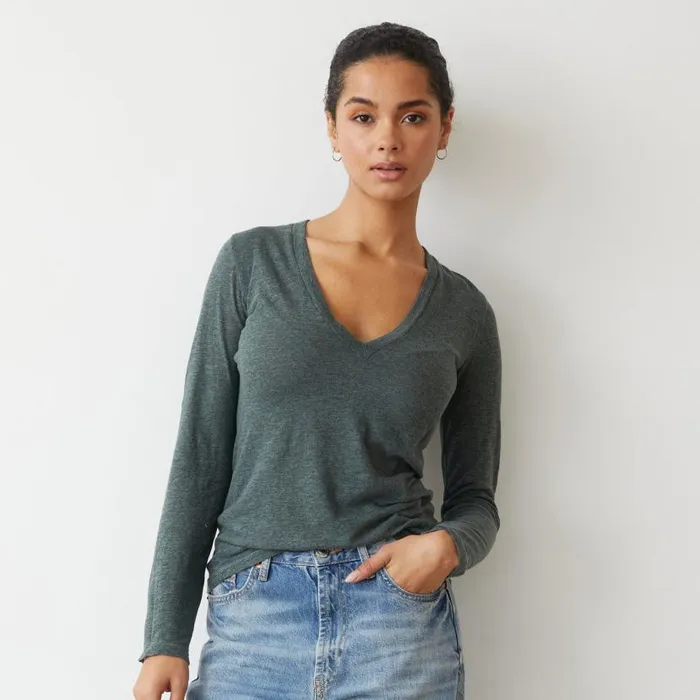 MONROW Long Sleeve Textured Tri Blend Long Sleeve V 8211 Women MONROW Long Sleeve Textured Tri Blend Long Sleeve V 8211 Women