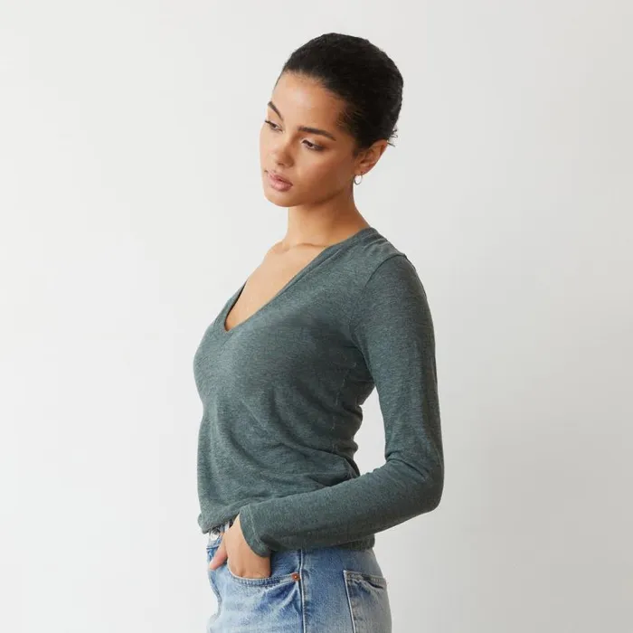 MONROW Long Sleeve Textured Tri Blend Long Sleeve V 8211 Women MONROW Long Sleeve Textured Tri Blend Long Sleeve V 8211 Women