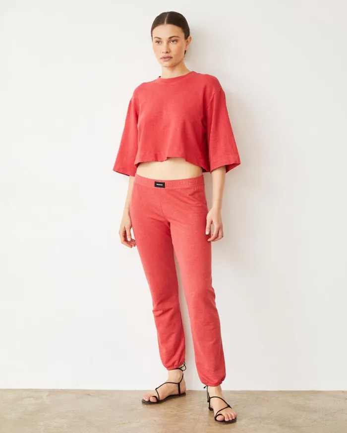MONROW Sweats French Terry Crop Elastic Waist Sweat 8211 Women