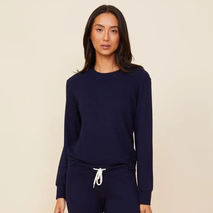 MONROW Sweatshirts Supersoft Crew Neck Sweatshirt Navy Color 8211 Women MONROW Sweatshirts Supersoft Crew Neck Sweatshirt Navy Color 8211 Women