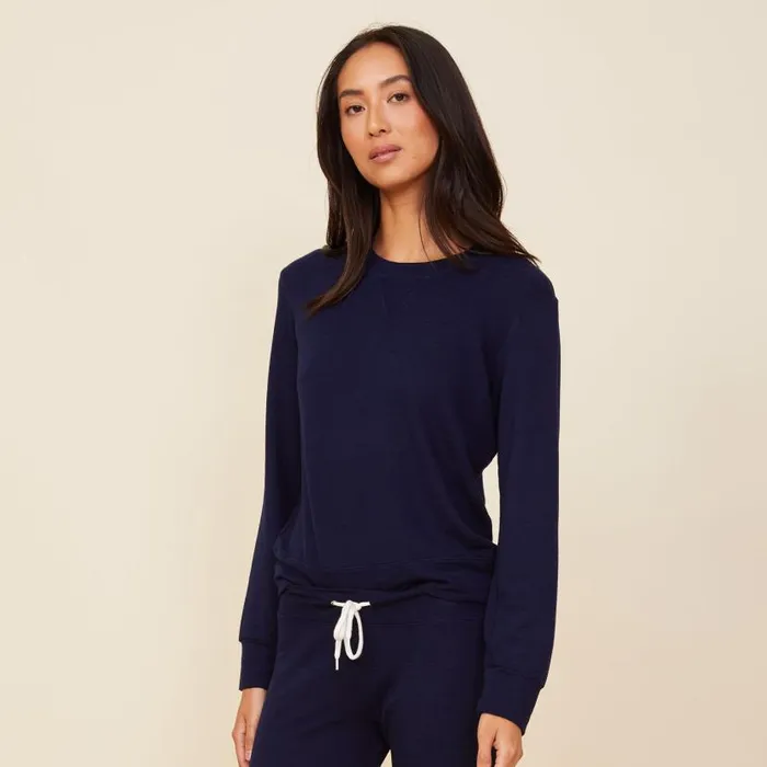 MONROW Sweatshirts Supersoft Crew Neck Sweatshirt Navy Color 8211 Women MONROW Sweatshirts Supersoft Crew Neck Sweatshirt Navy Color 8211 Women