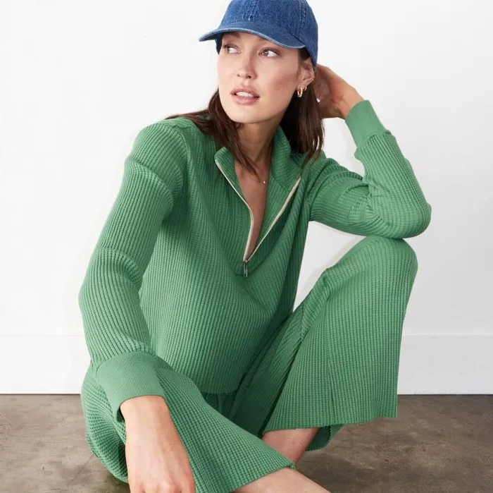 MONROW Sweatshirts Waffle Half Zip Sweatshirt 8211 Women