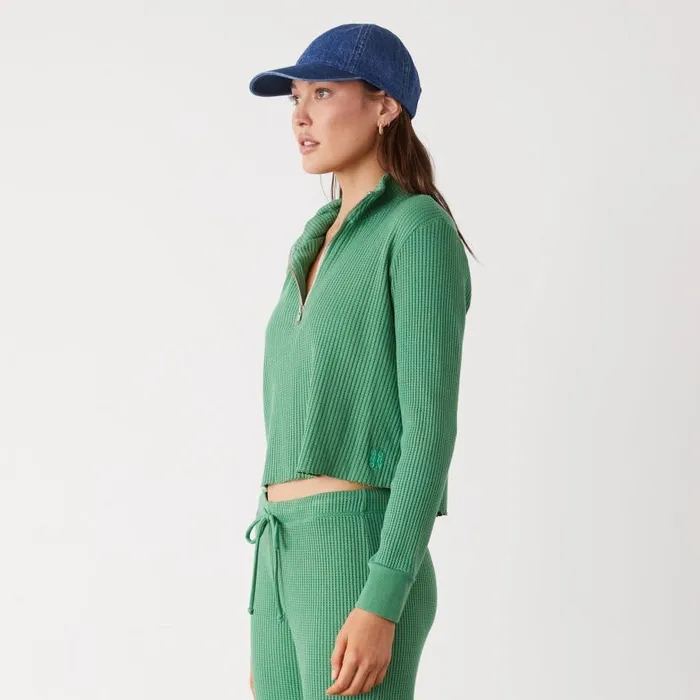 MONROW Sweatshirts Waffle Half Zip Sweatshirt 8211 Women MONROW Sweatshirts Waffle Half Zip Sweatshirt 8211 Women