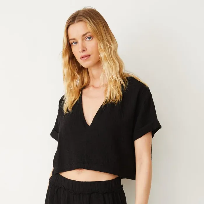 MONROW Tees Gauze V Neck Mini Top 8211 Women
