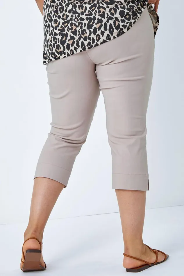 Natural Curve Elastic Waist Stretch Cropped Trouser Women Roman Coords
