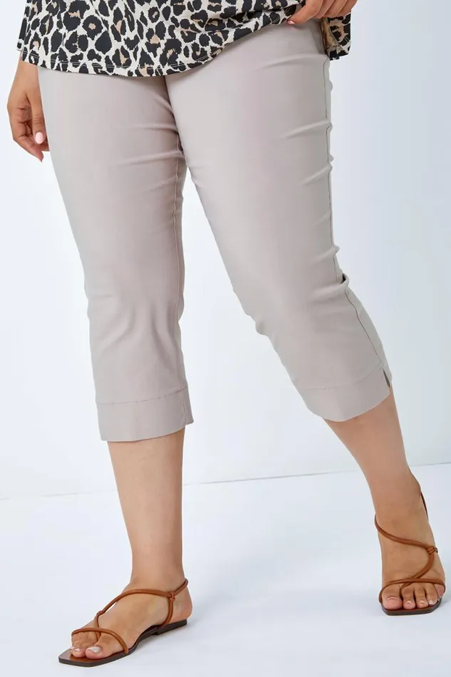 Natural Curve Elastic Waist Stretch Cropped Trouser Women Roman Coords