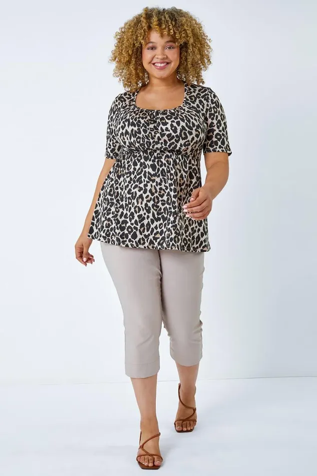 Natural Curve Elastic Waist Stretch Cropped Trouser Women Roman Coords