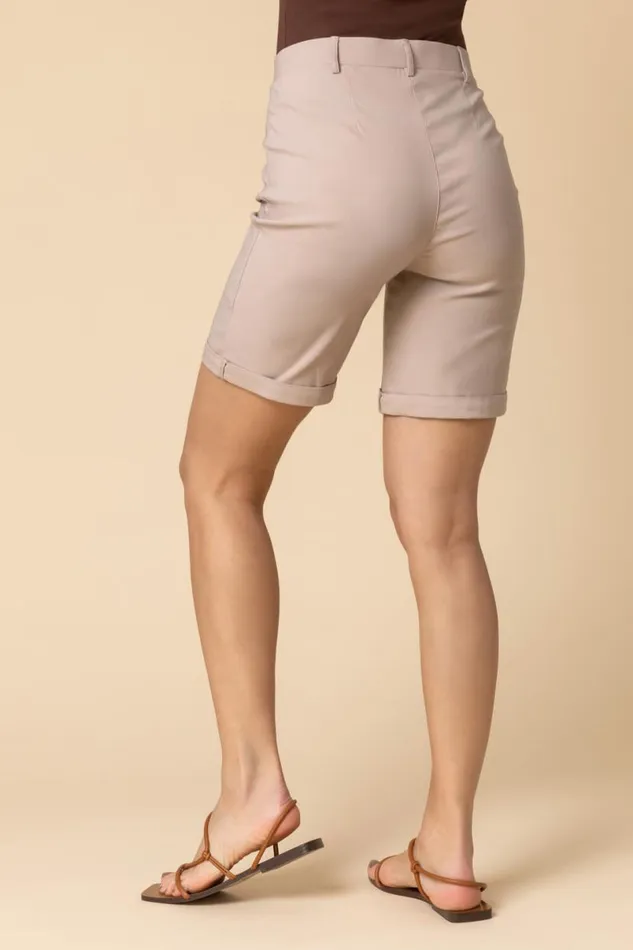 Natural Elastic Waist Turn Up Stretch Shorts Women Roman Coords