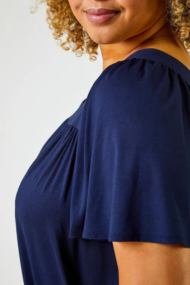 Navy Curve Plain Square Neck Top Women Roman Tops