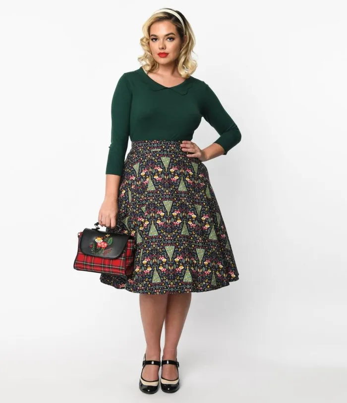 Navy Heritage Scandi Swing Skirt Clothing Unique Vintage Skirts