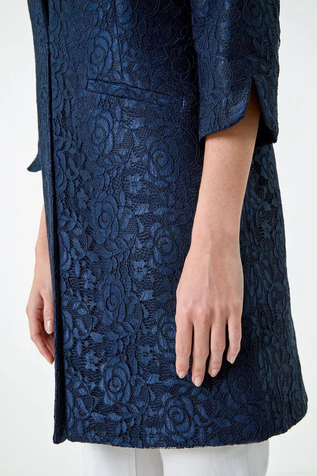 Navy Lace Longline Formal Jacket Women Roman Jackets