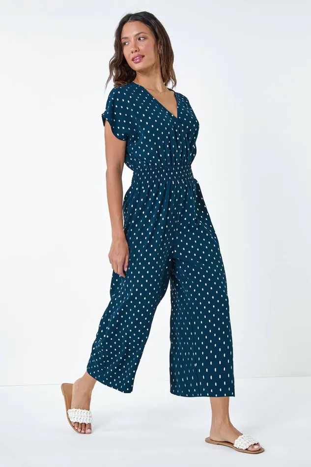Navy Metallic Foil Print Jumpsuit Women Roman Dresses