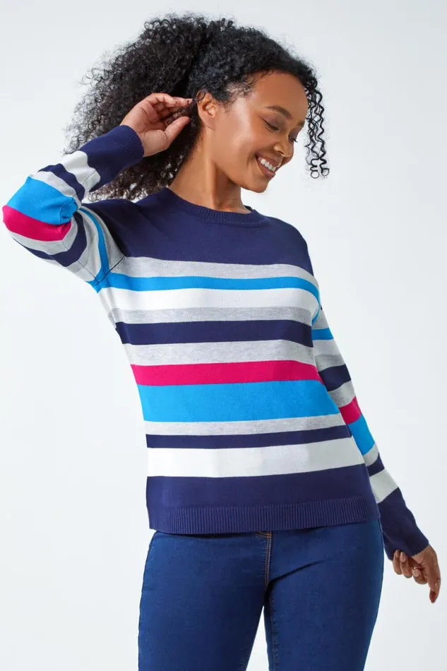 Navy Petite Stripe Print Jumper Women Roman Knitwear