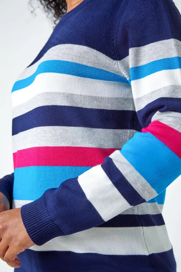 Navy Petite Stripe Print Jumper Women Roman Knitwear