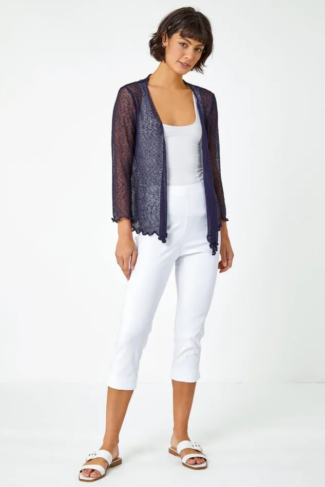 Navy Textured Pointelle Detail Shrug Women Roman Occasionwear