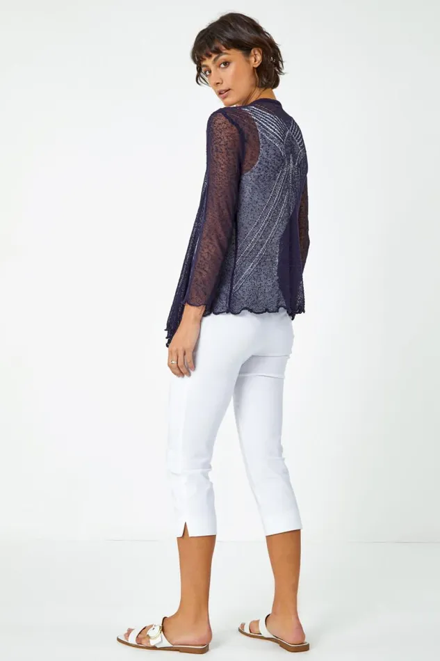 Navy Textured Pointelle Detail Shrug Women Roman Occasionwear