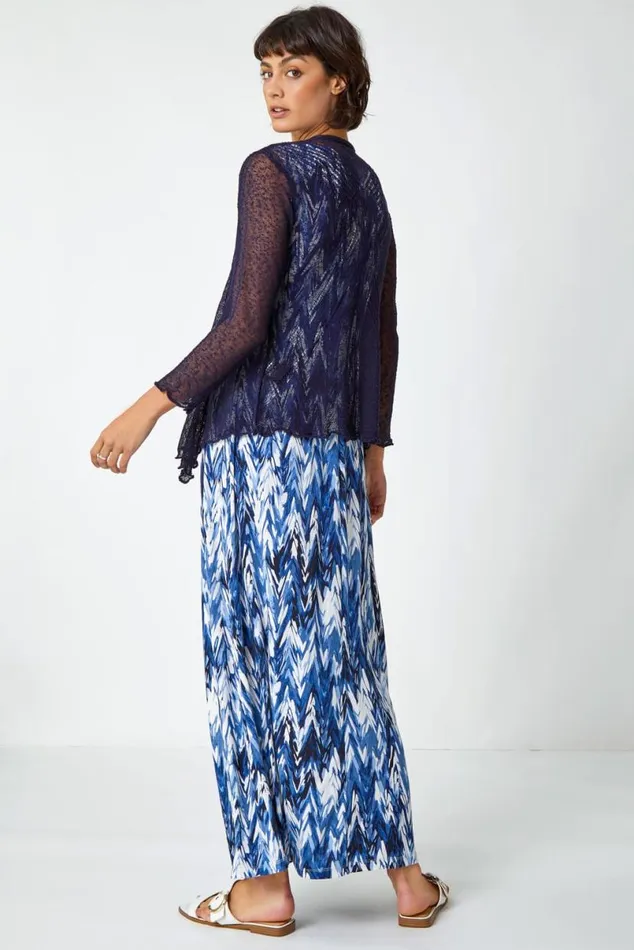 Navy Textured Pointelle Detail Shrug Women Roman Occasionwear