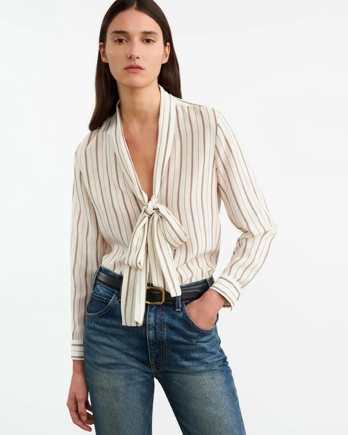 Nili Lotan ANGELIQUE SILK BLOUSE Brandy Stripes Women Tops