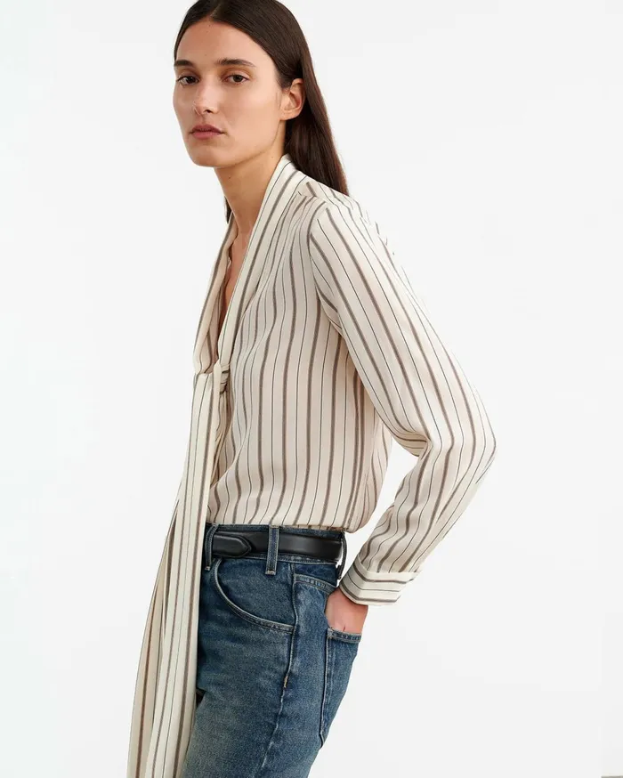 Nili Lotan ANGELIQUE SILK BLOUSE Brandy Stripes Women Tops