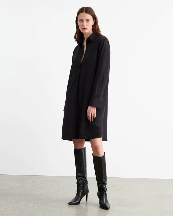 Nili Lotan CLOE SILK DRESS Black Women Dresses and Skirts