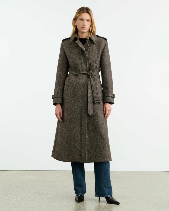 Nili Lotan ISABELLE TRENCH COAT Raven Donegal Women Coats and Outerwear