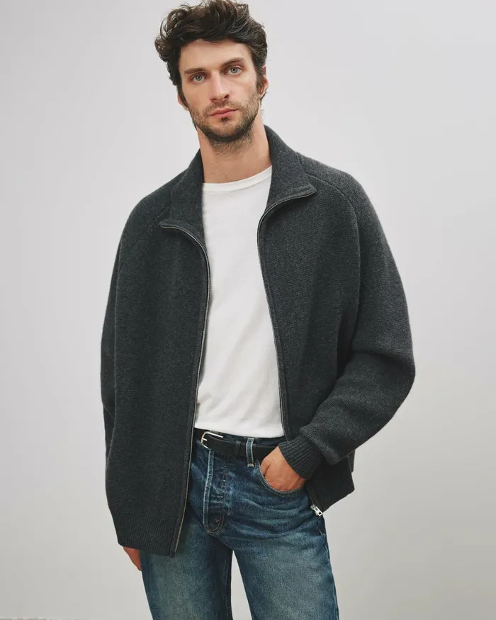 Nili Lotan JAD SWEATER Dark Charcoal Melange Men Sweaters