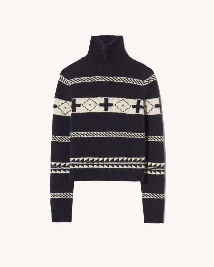 Nili Lotan KEZIAH SWEATER Dark Navyivory Women Knits and Sweaters