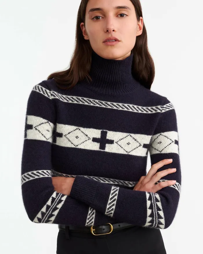 Nili Lotan KEZIAH SWEATER Dark Navyivory Women Knits and Sweaters
