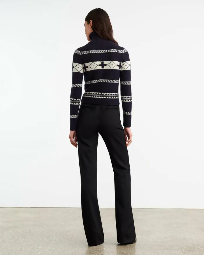 Nili Lotan KEZIAH SWEATER Dark Navyivory Women Knits and Sweaters