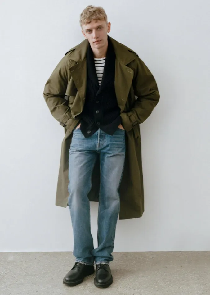 Nili Lotan KIERAN TRENCH COAT Olive Green Men Jackets and Coats