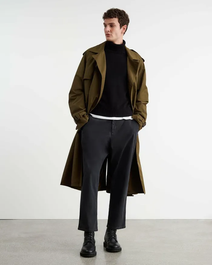 Nili Lotan KIERAN TRENCH COAT Olive Green Men Jackets and Coats
