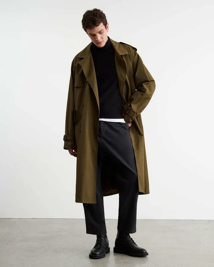 Nili Lotan KIERAN TRENCH COAT Olive Green Men Jackets and Coats