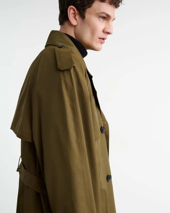 Nili Lotan KIERAN TRENCH COAT Olive Green Men Jackets and Coats