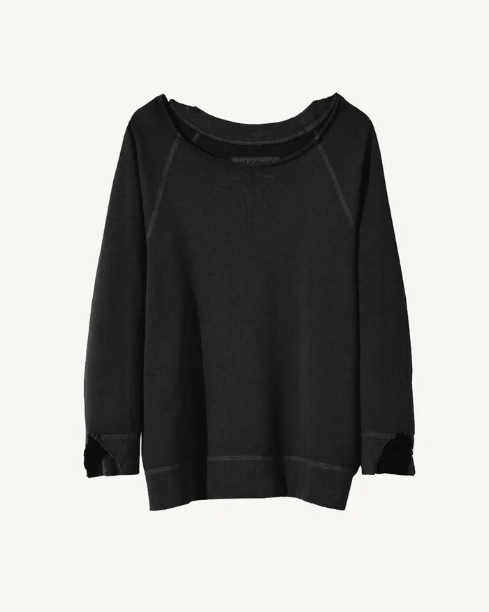 Nili Lotan LUKA SCOOP NECK SWEATSHIRT Washed Black Women Knits and Sweaters