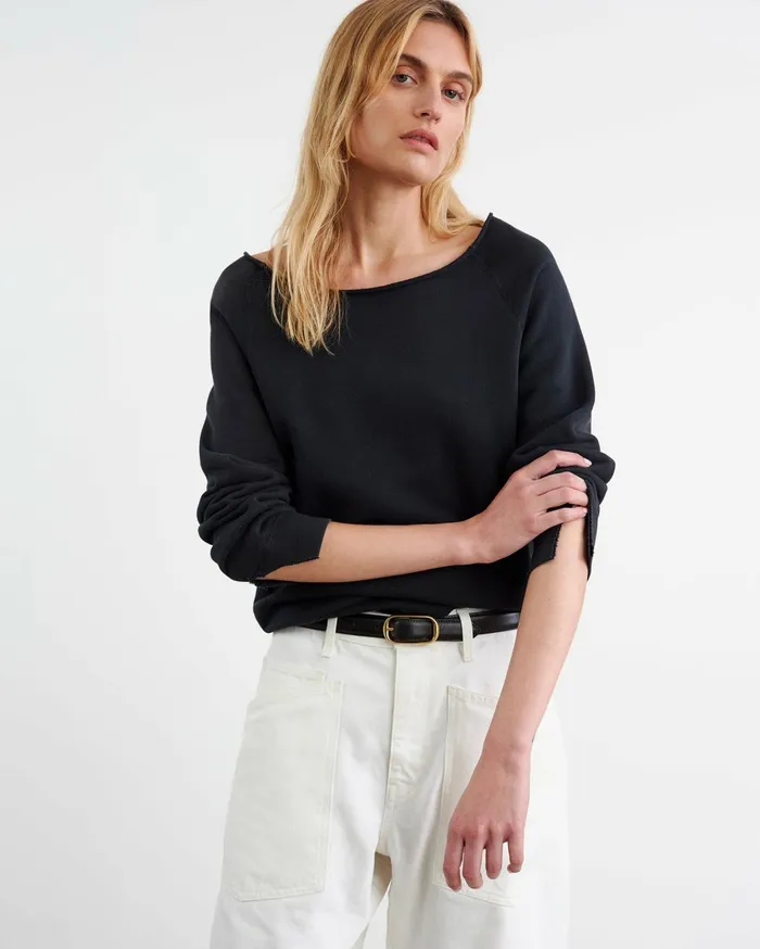 Nili Lotan LUKA SCOOP NECK SWEATSHIRT Washed Black Women Knits and Sweaters