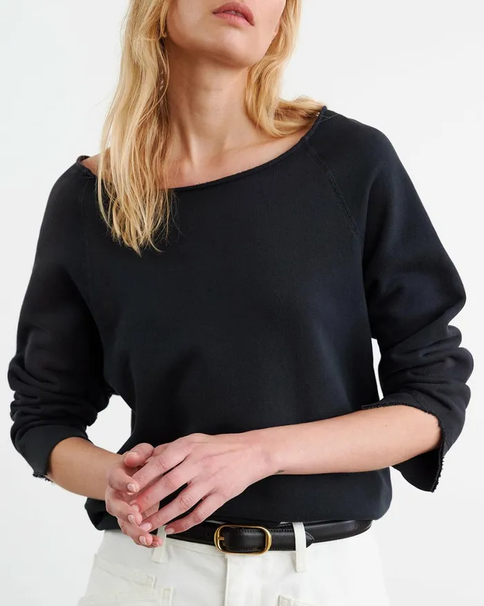 Nili Lotan LUKA SCOOP NECK SWEATSHIRT Washed Black Women Knits and Sweaters