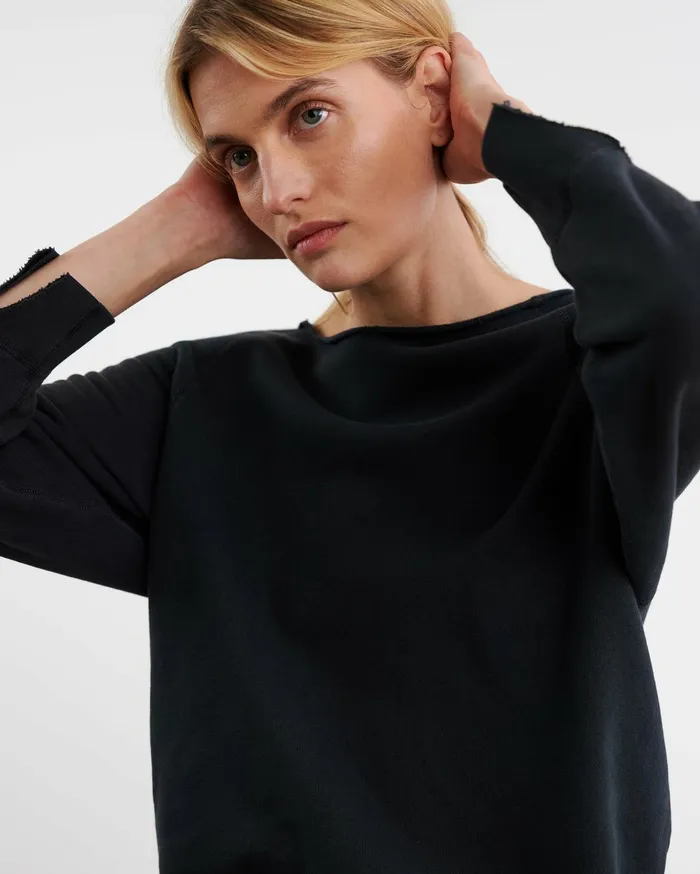 Nili Lotan LUKA SCOOP NECK SWEATSHIRT Washed Black Women Knits and Sweaters