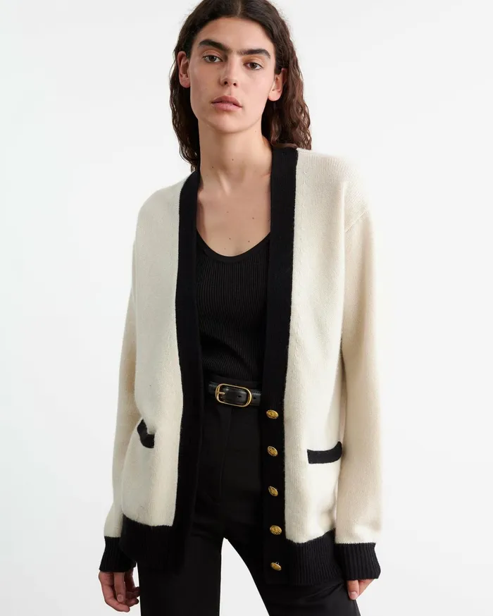 Nili Lotan NESHAT CASHMERE CARDIGAN Ivoryblack Women Knits and Sweaters