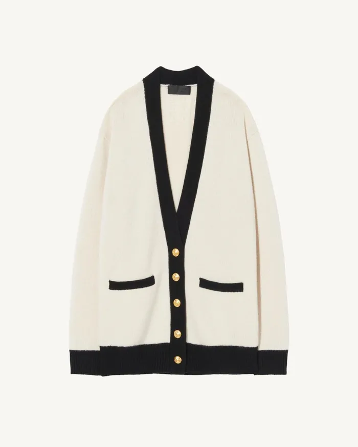 Nili Lotan NESHAT CASHMERE CARDIGAN Ivoryblack Women Knits and Sweaters
