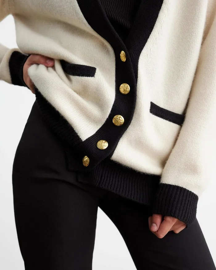Nili Lotan NESHAT CASHMERE CARDIGAN Ivoryblack Women Knits and Sweaters