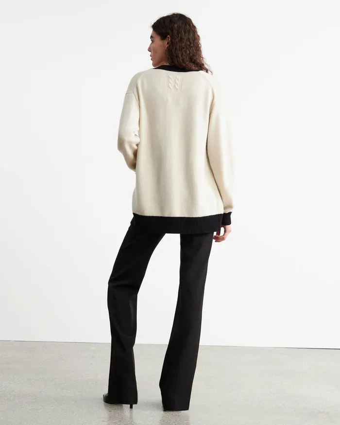 Nili Lotan NESHAT CASHMERE CARDIGAN Ivoryblack Women Knits and Sweaters