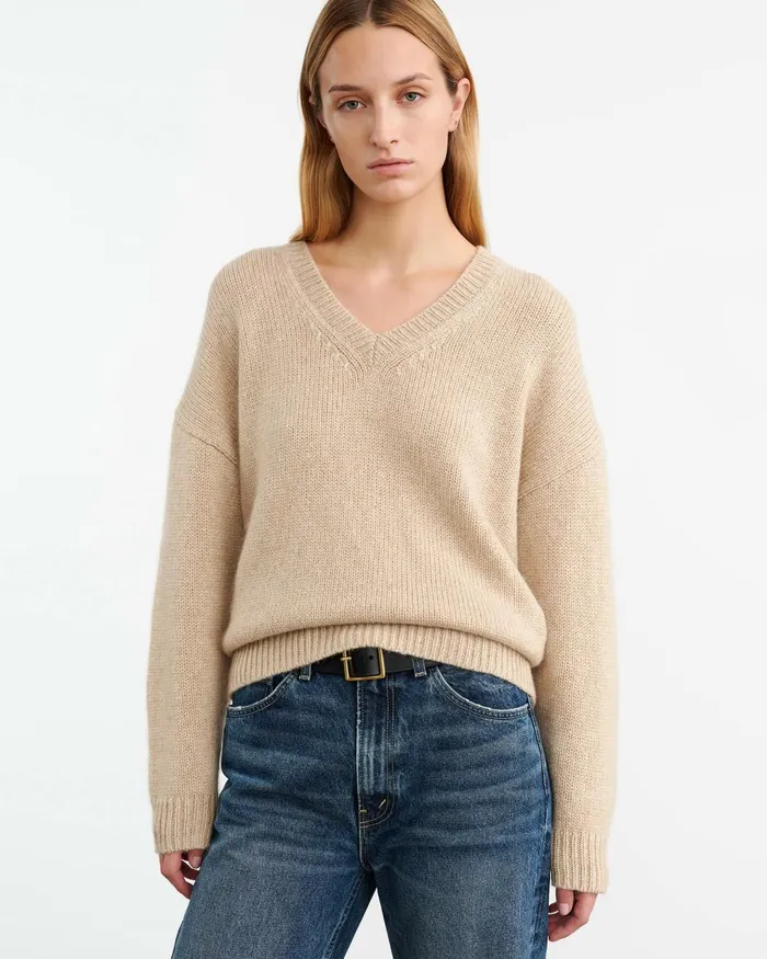 Nili Lotan SHAGAN CASHMERE SWEATER Parchment Women Knits and Sweaters