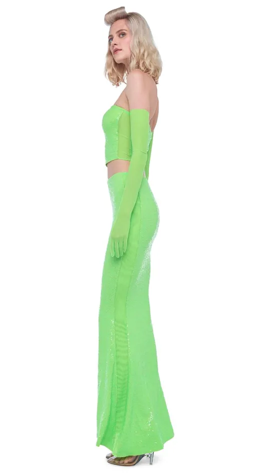Norma Kamali Bottoms SEQUIN OBIE SKIRT W MESH SIDES Neon Green 8211 Clothing Norma Kamali Bottoms SEQUIN OBIE SKIRT W MESH SIDES Neon Green 8211 Clothing