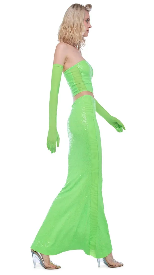Norma Kamali Bottoms SEQUIN OBIE SKIRT W MESH SIDES Neon Green 8211 Clothing Norma Kamali Bottoms SEQUIN OBIE SKIRT W MESH SIDES Neon Green 8211 Clothing